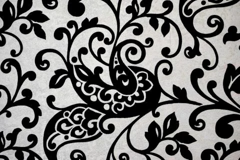 Floreal flowes texture on a white wall Stock Illustration