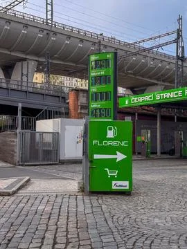 Florenc automatic petrol station, located under overpass Stock Photos