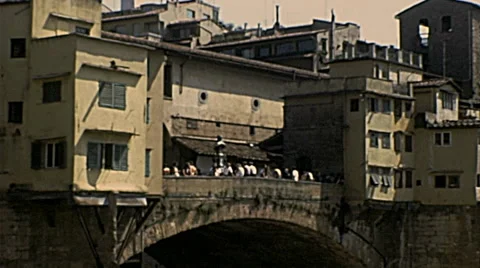 Florence 1979: people resting in Ponte Vecchio Stock Footage