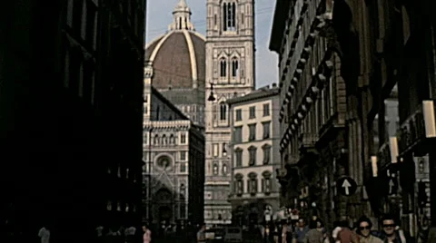 Florence 1979: people walking in front of the Duomo Stock Footage
