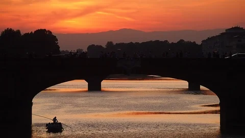 Florence, the Arno river at sunset. Stock Footage 113403371