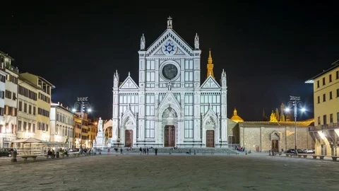 Florence. Basilica di Santa Croce at night. Stock Footage 76011953