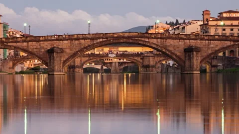 Florence bridges twilight timelapse Stock Footage 283390713