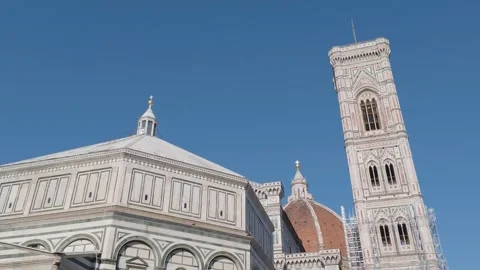 Florence Cathedral, Giotto's Bell Tower and Baptistery Under Clear Blue Sky Видео 340747904