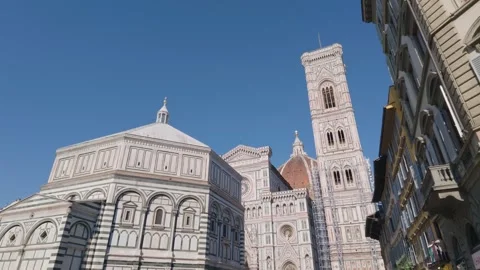 Florence Cathedral, Giotto's Bell Tower and Baptistery Under Clear Blue Sky Stock-Footage 340748139