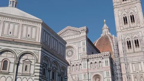 Florence Cathedral, Giotto's Bell Tower and Baptistery Under Clear Blue Sky 스톡 동영상 340748197