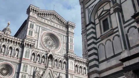 Florence Cathedral - Gothic Facade Under Cloudy Sky Stock Footage 330194707