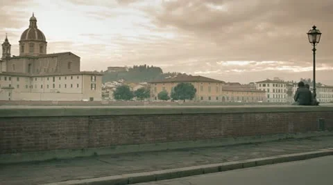 Florence - Couple on the River Bank Stock Footage