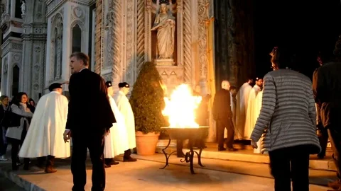 Florence Easter celebrations. Fire outside Dome 库存影片 81276148