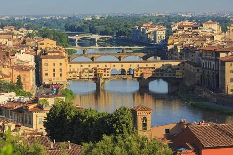 Florence.  High view to Ponte Vecchio. Stock Photos