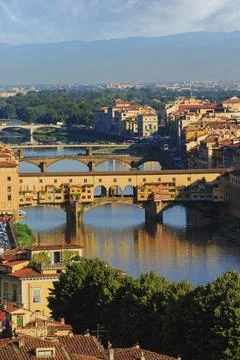 Florence.  High view to Ponte Vecchio. Stock Photos