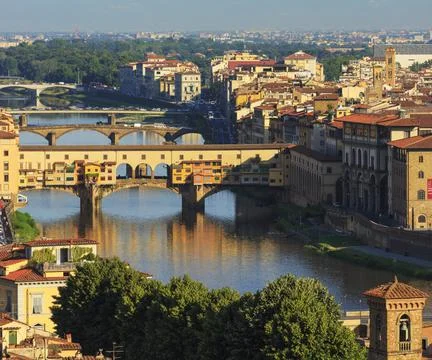 Florence.  High view to Ponte Vecchio. Stock Photos