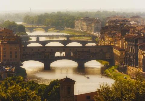 Florence.  High view to Ponte Vecchio. Stock Photos