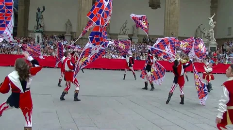 Florence, historical reenactment in Piazza della Signoria 스톡 동영상 37578455