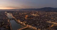 Florence, Italy - City Lights At Dusk - Aerial View Stock Footage