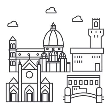 Florence italy vector line icon, sign, illustration on white background, edit Ilustración de archivo
