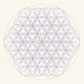 Florence of life geometric mandala pattern intricate blue lines circular sy.. Stock Illustration