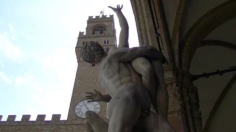 Florence, Loggia dei Lanzi with The Rape of the Sabine Women. Stock Footage 37576267