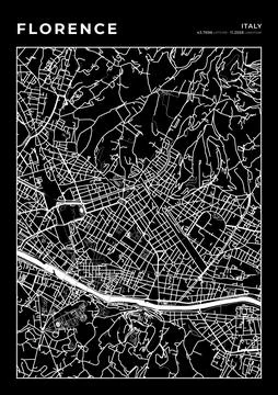 Florence Map Wall Art Frame, Cartography Map Print, City Layout Map Stock Illustration