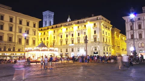 Florence, night time lapse of Piazza della Repubblica Stock Footage 66432513