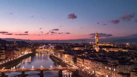 Florence Panoramic Drone Cathedral Arno Sunset Stock Footage 199672867