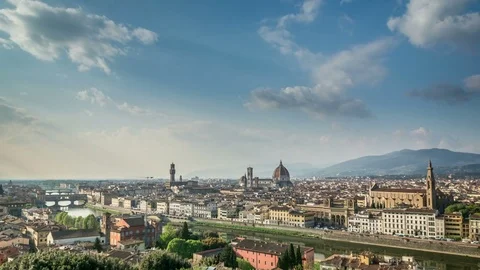 Florence. Panoramic view from Michelangelo square towards Historic center. Stock Footage 76593456