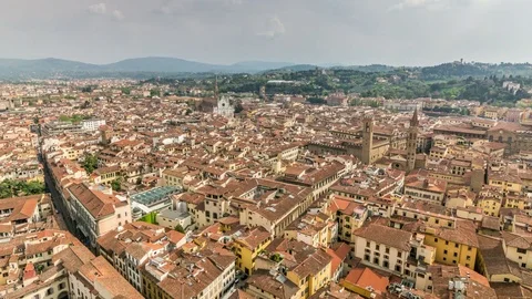 Florence. Panoramic view towards the Basilica di Santa Croce and Palazzo Vecchio Video stock 76259633