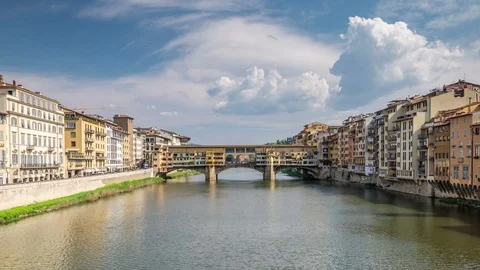 Florence. Ponte Vecchio (Old Bridge) and the Arno River. Stock Footage 76002197