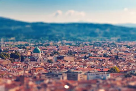 Florence roofs with tilt-shift effect, Italy Stock Photos