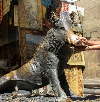 Florence, the statue of the boar Stock Photos