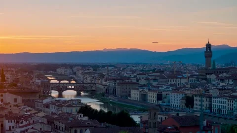 Florence summer sunset panoramic skyline Tuscany, Italy, timelapse 4K Stock Footage 145420544