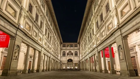 Florence. Uffizi Gallery at night. Stock Footage 76539740