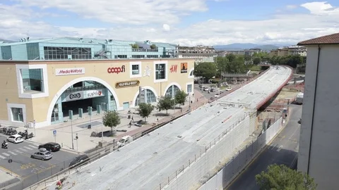 Florence view of tramway bridge in construction, realtime Stock Footage 75956290