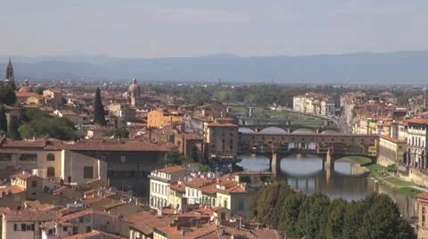 Florence.Aerial View.Arno River.  The Ponte Vecchio Stock-Footage 12531767