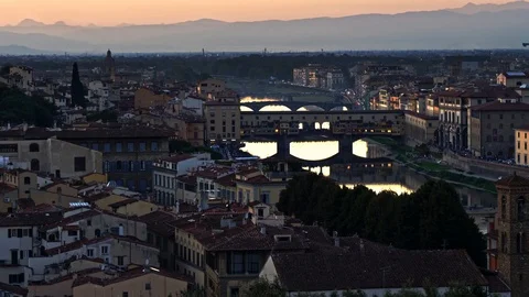 Florence's bridges during sunset Stock Footage 122131949