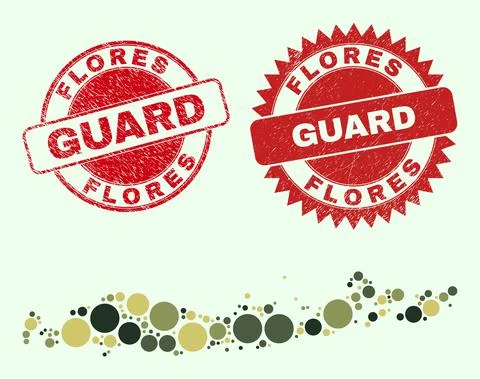 Flores Islands of Indonesia Map Composition with Camo Military Circle Items with Stock Illustration