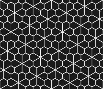 Floret geometric seamless pattern with pentagons in black and white Stock Illustration