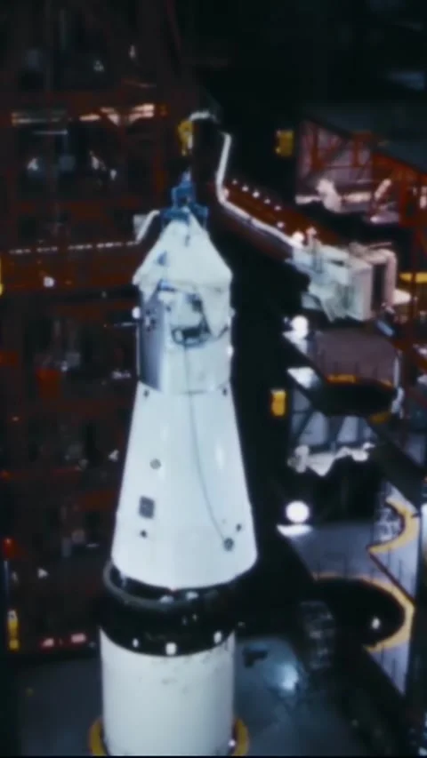 FLORIDA - 1967 - A command service module is lowered onto the Apollo/Saturn 501 Stock Footage 342655007