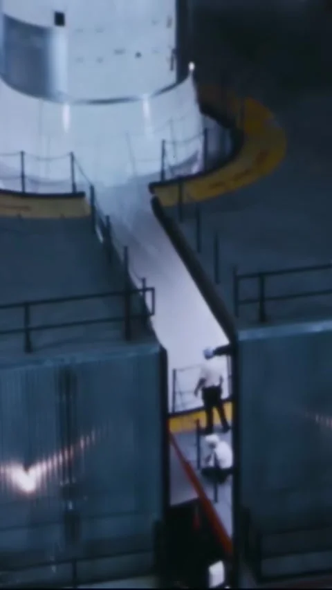 FLORIDA - 1967 - A work platform closes around a command service module recently Stock Footage 342655040