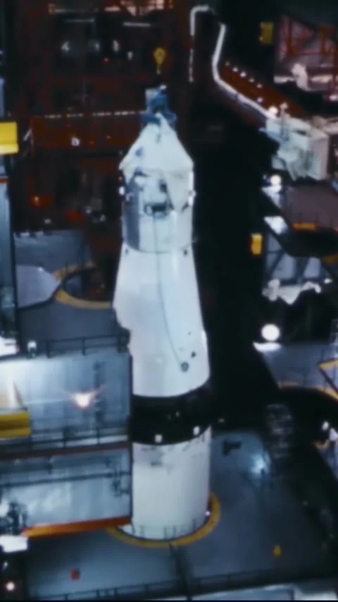 FLORIDA - 1967 - A work platform starts closing around a command service module Stock Footage 342655068