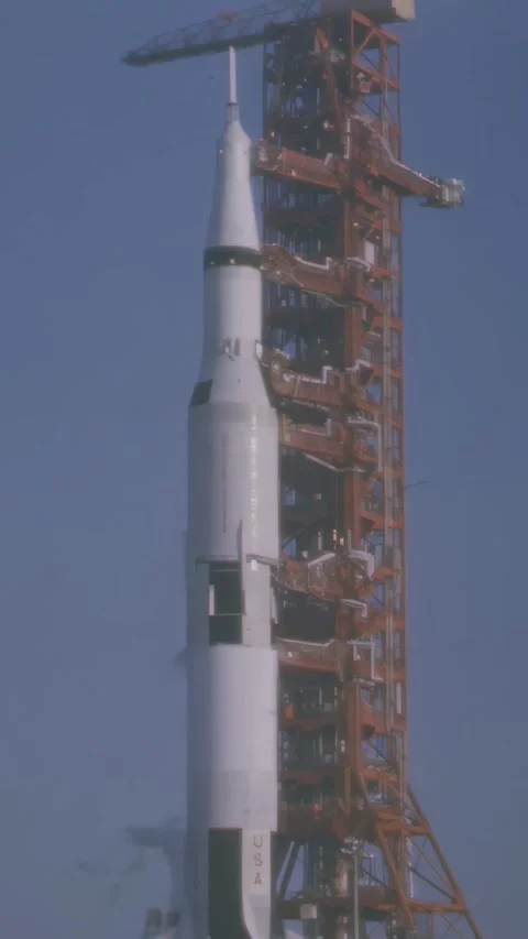 FLORIDA - 1968 - Medium shot of Apollo 6's static launch at the Kennedy Space Stock Footage 340320823