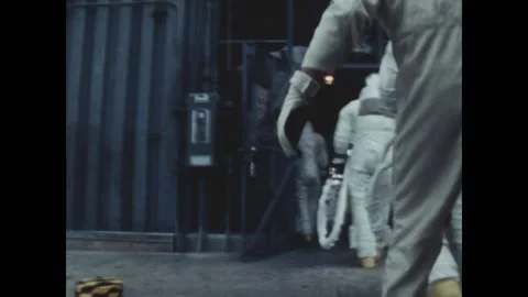 FLORIDA - 1969 - The Apollo 9 astronauts take the elevator up to their launch Stock Footage 316614156