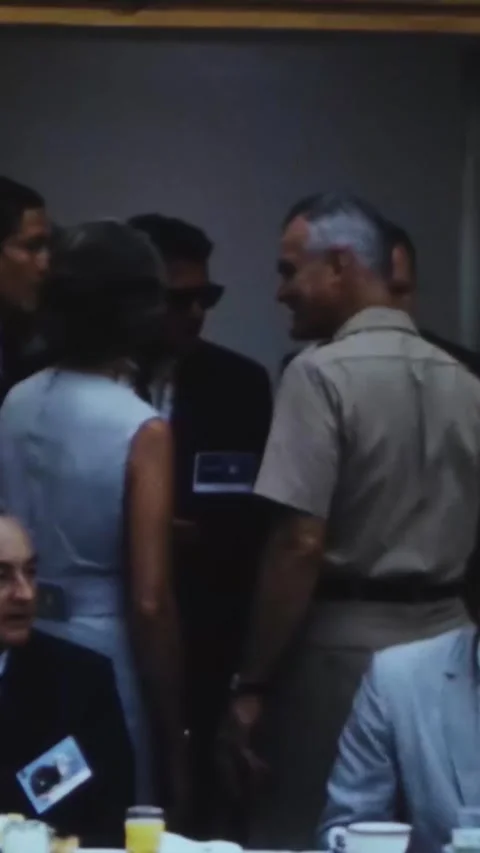 FLORIDA - 1969 - NASA administrator Thomas O. Paine talks to attendees of a VIP Stock Footage 342656198