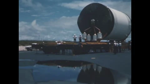 FLORIDA - 1969 - The S-IVB Stage is loaded onto a cargo lift trailer at the Stock Footage 340656124