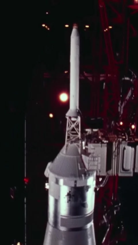 FLORIDA - 1971 - The Apollo 14 command module is put into place on a launch pad Stock Footage 342658574