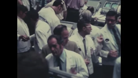 FLORIDA - 1972 - NASA scientists in suits clapping at the mission control Stock Footage 340586913