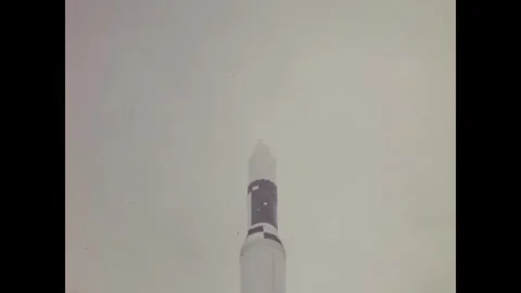 FLORIDA - 1973 - Close-up view of Skylab 1 rising into the clouds over the Stock Footage 340652364