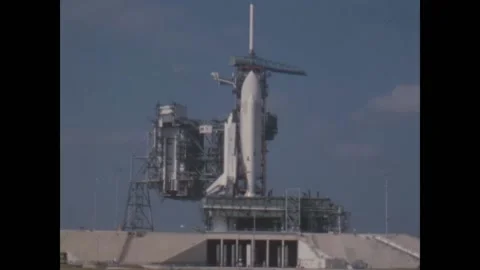 FLORIDA - 1981 - Distant side view of the Space Shuttle Columbia being launched Stock Footage 327752575