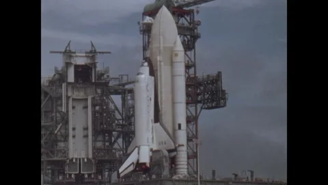 FLORIDA - 1981 - Distant view of the STS-2 on its launch pad at the Kennedy Stock Footage 340661370
