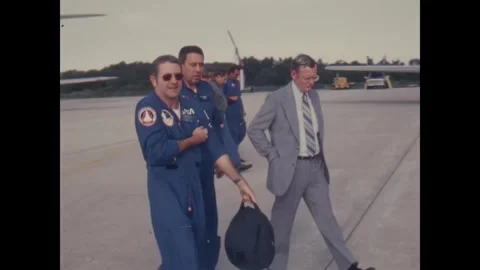 FLORIDA - 1981 - The STS-2 astronauts arrive at the Kennedy Space Center for Stock Footage 340661641